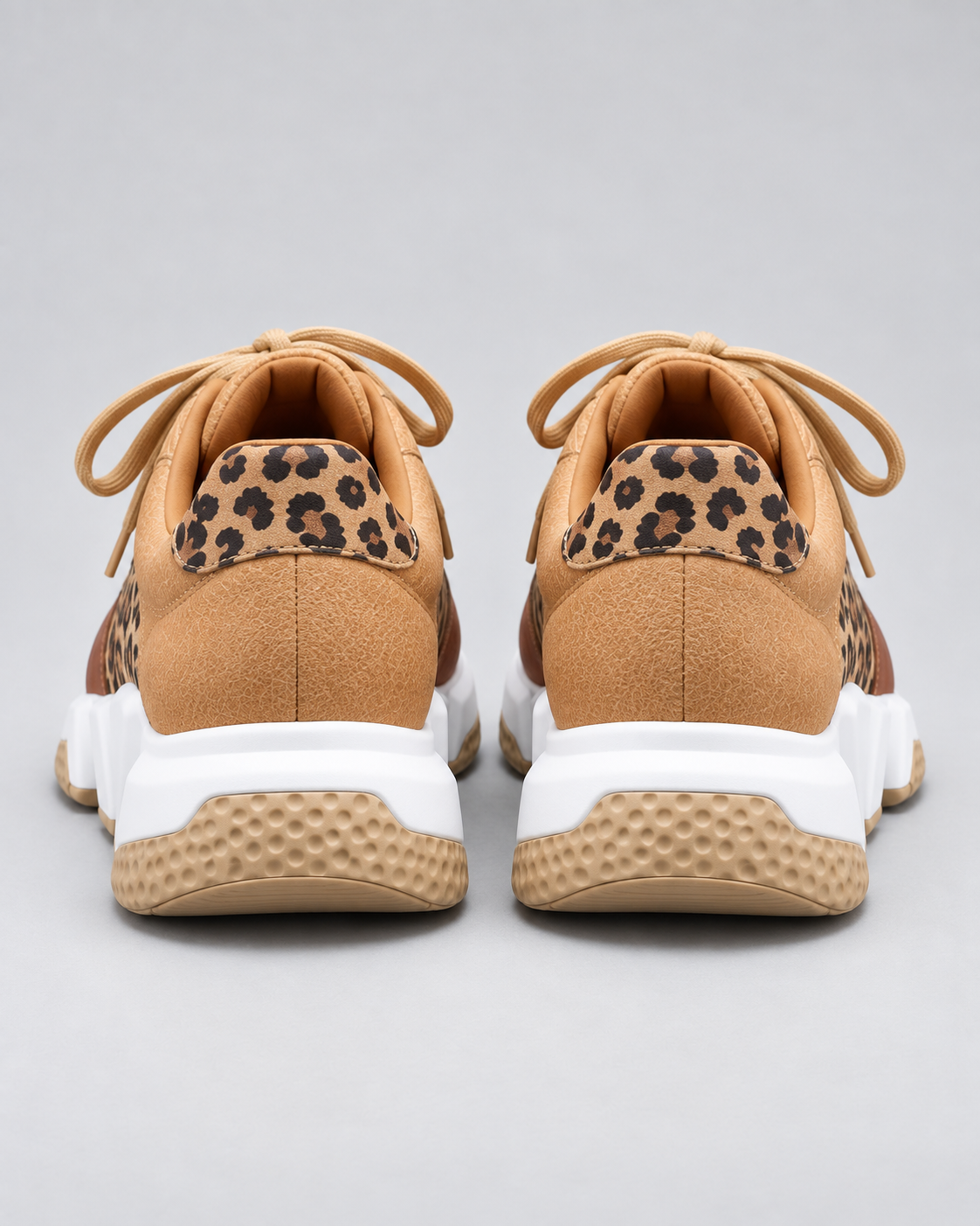 Women's Leopard Print Sneakers - Chunky Sole Lace-Up