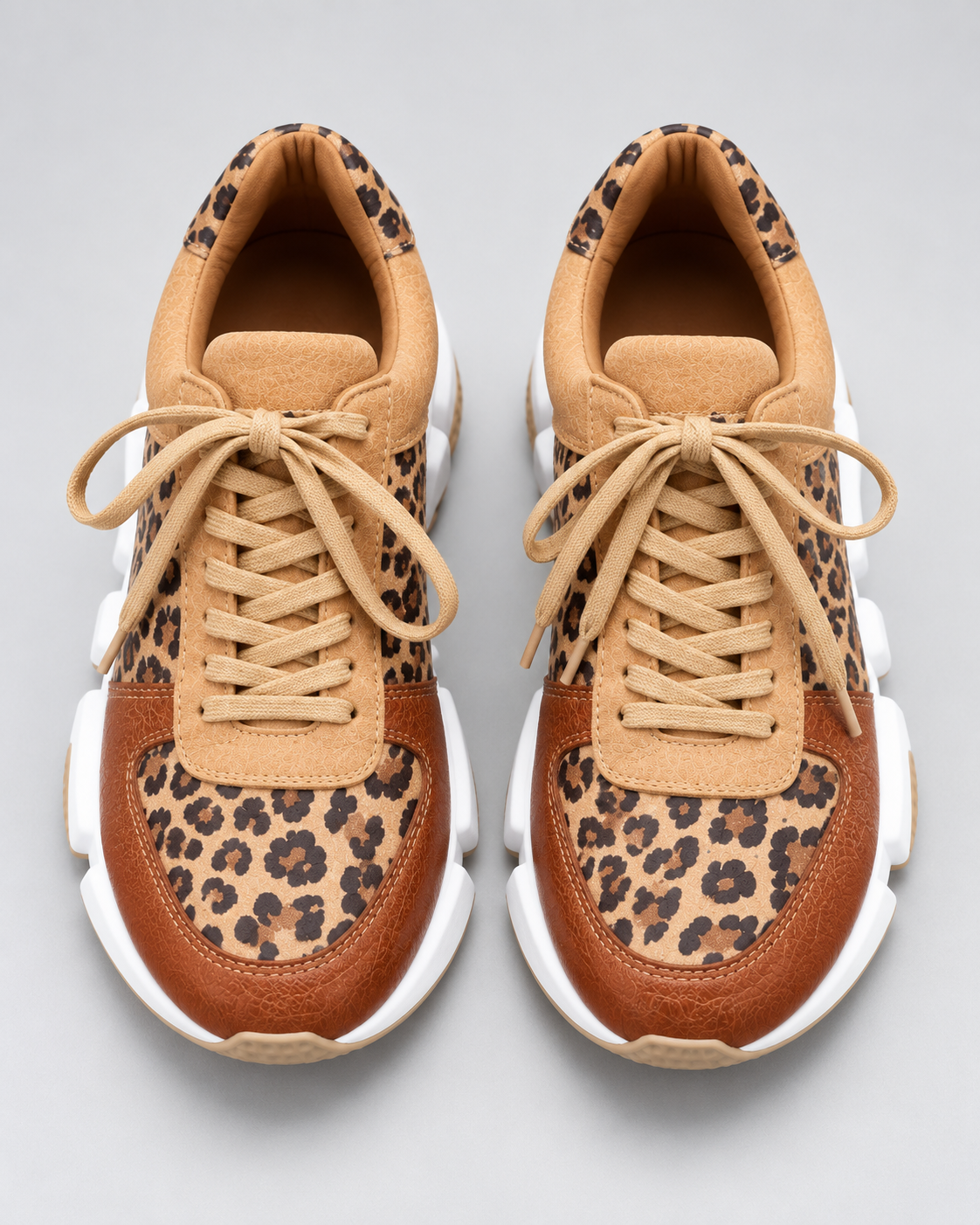 Women's Leopard Print Sneakers - Chunky Sole Lace-Up