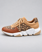 Women's Leopard Print Sneakers - Chunky Sole Lace-Up