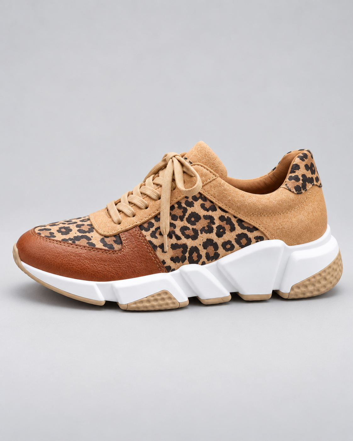 Women's Leopard Print Sneakers - Chunky Sole Lace-Up