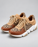 Women's Leopard Print Sneakers - Chunky Sole Lace-Up