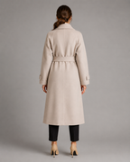 Women's Long Belted Wool Coat - Notch Lapel