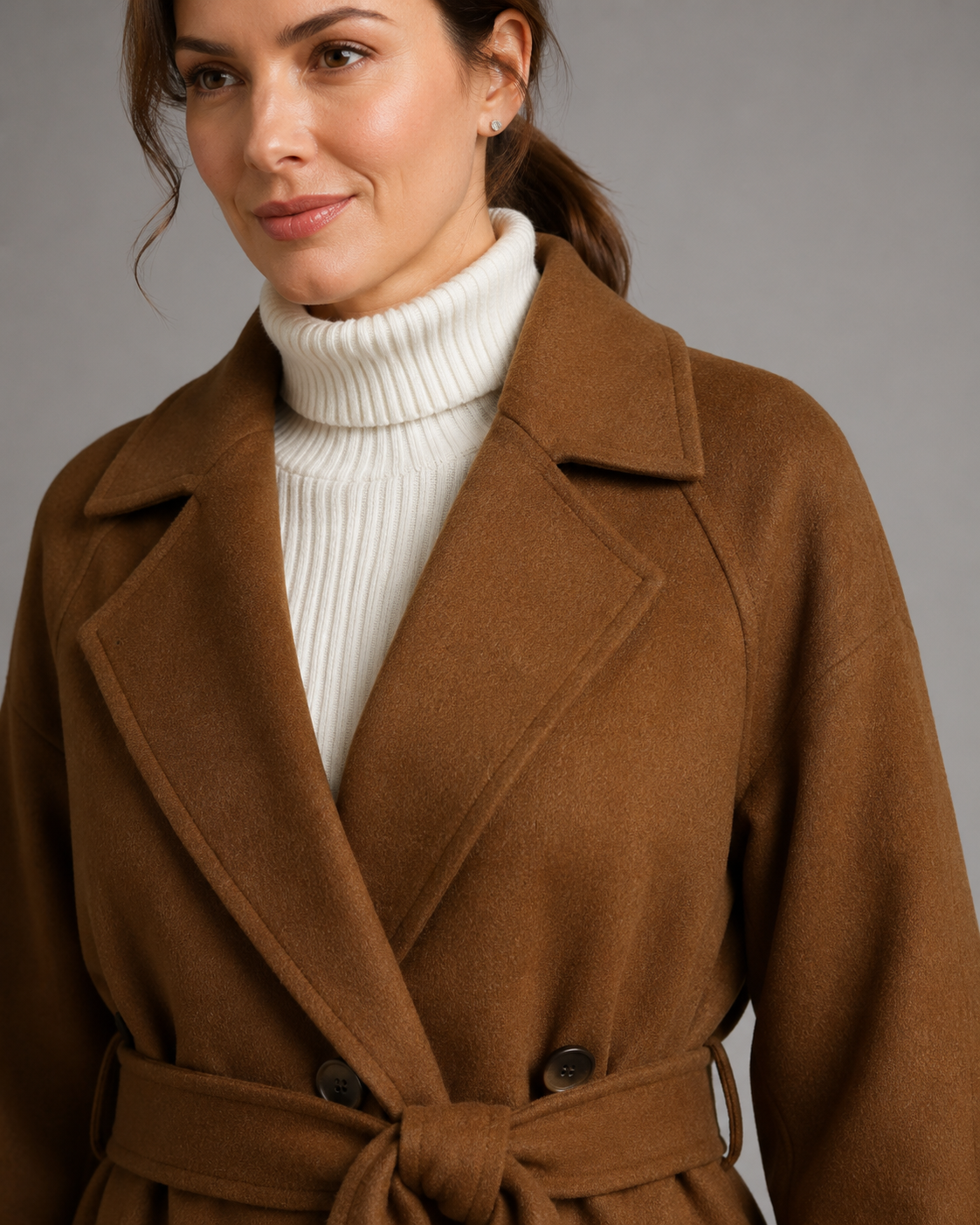 Women's Long Belted Wool Coat - Notch Lapel