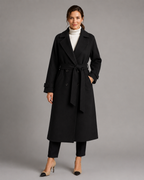 Women's Long Belted Wool Coat - Notch Lapel