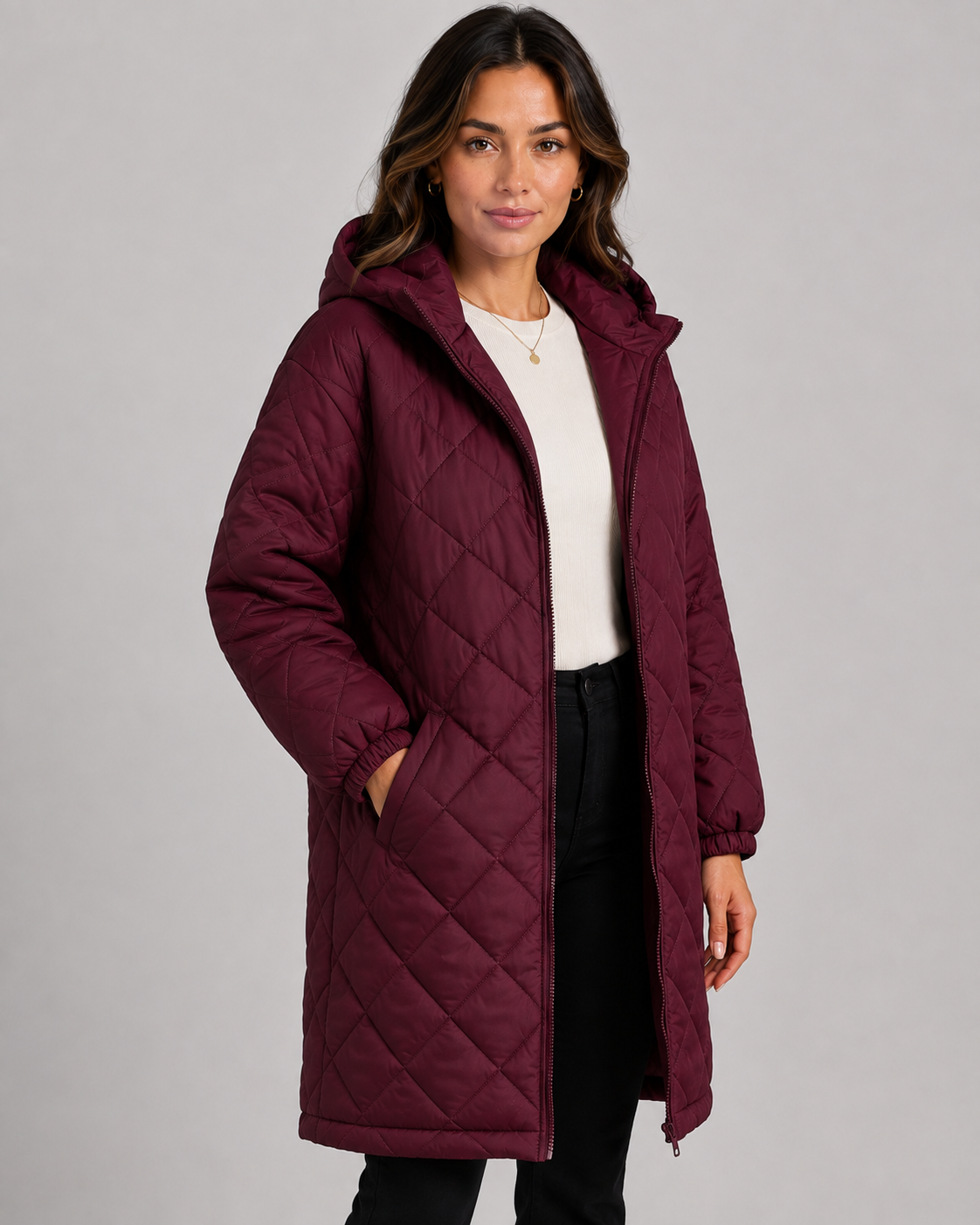 Women's Long Quilted Puffer Coat - Relaxed Fit