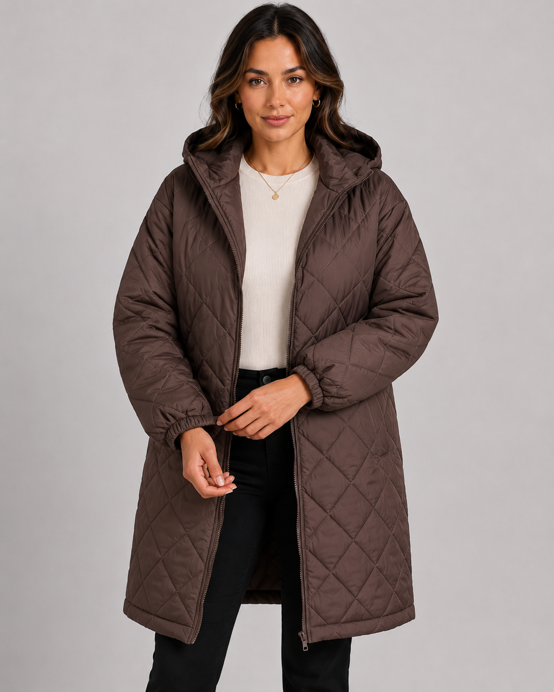 Women's Long Quilted Puffer Coat - Relaxed Fit