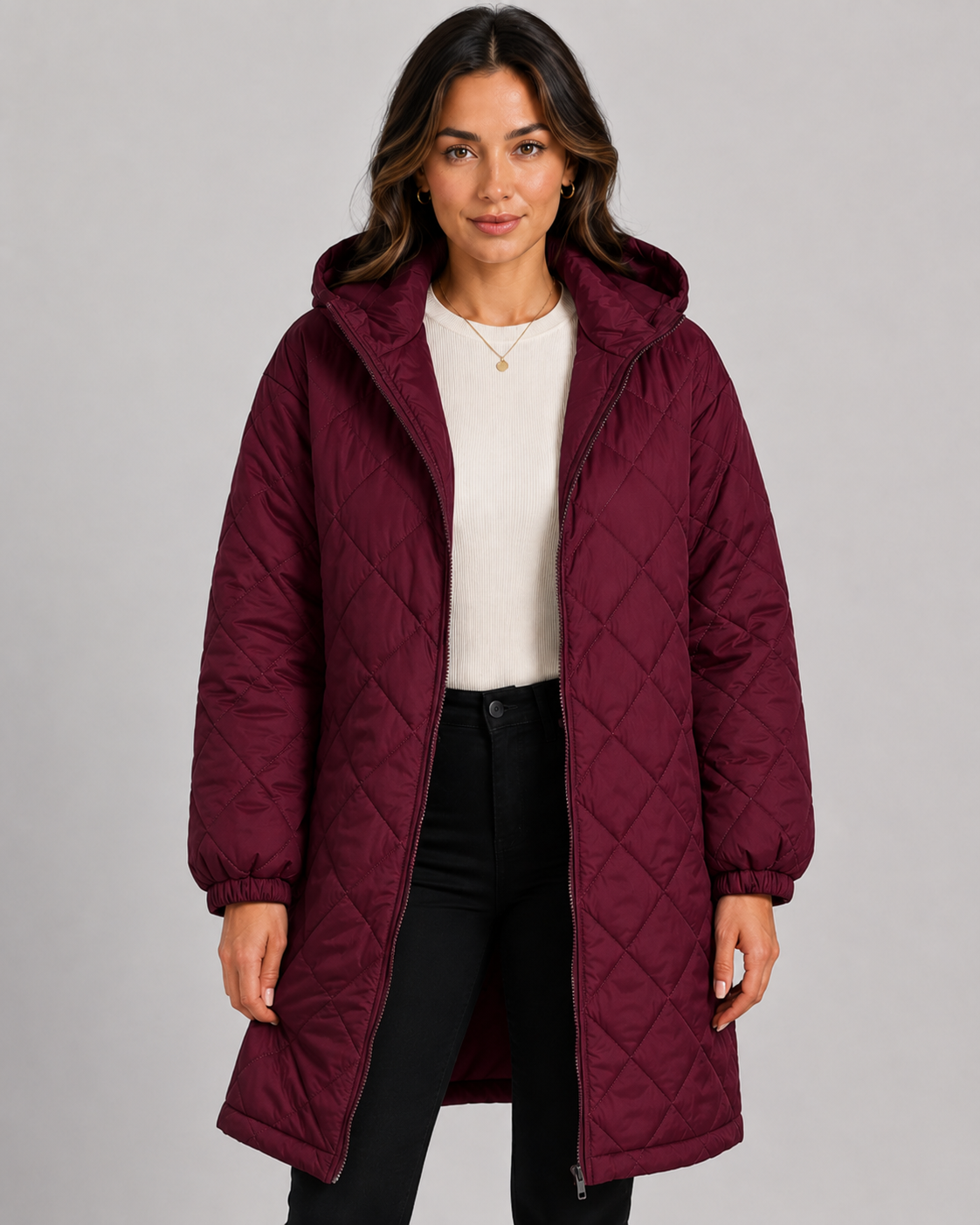 Women's Long Quilted Puffer Coat - Relaxed Fit