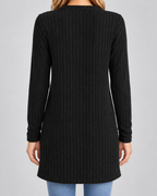 Women's Longline Cardigan - Ribbed V-Neck Pockets