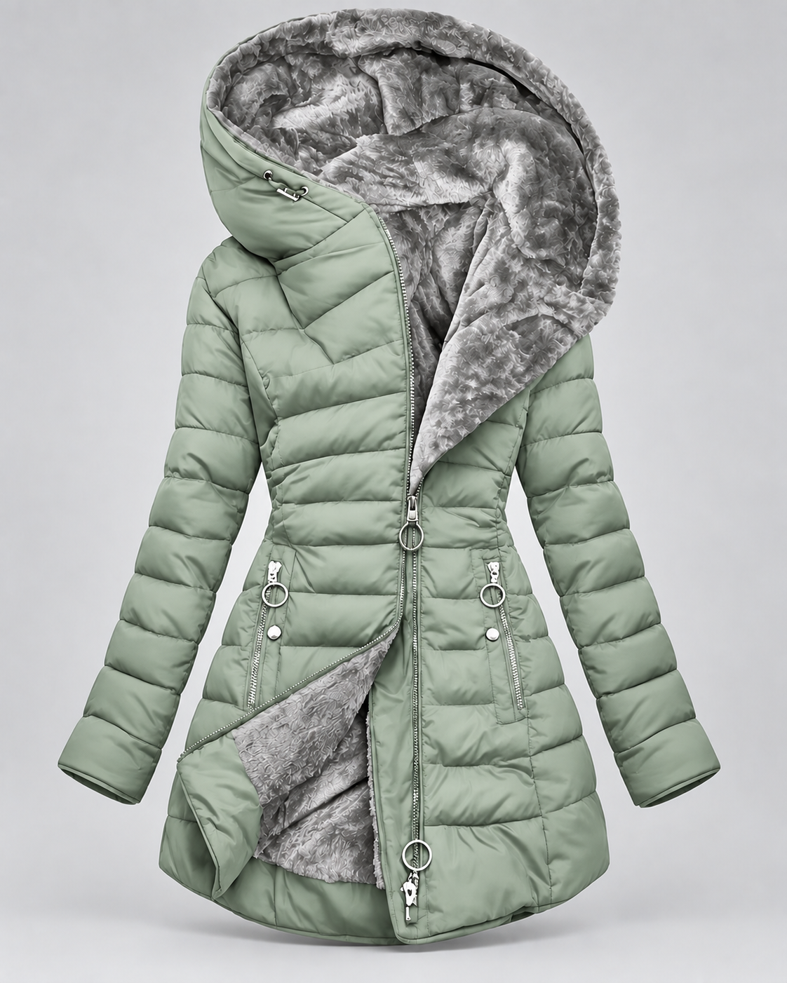 Women's Longline Quilted Coat - Faux Fur Hood