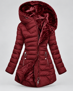 Women's Longline Quilted Coat - Faux Fur Hood