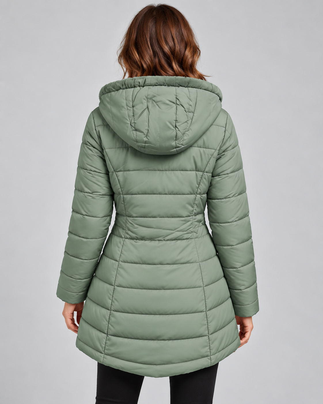 Women's Longline Quilted Coat - Faux Fur Hood