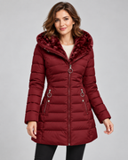 Women's Longline Quilted Coat - Faux Fur Hood