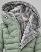 Women's Longline Quilted Coat - Faux Fur Hood