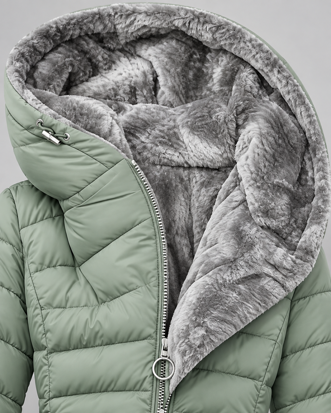 Women's Longline Quilted Coat - Faux Fur Hood