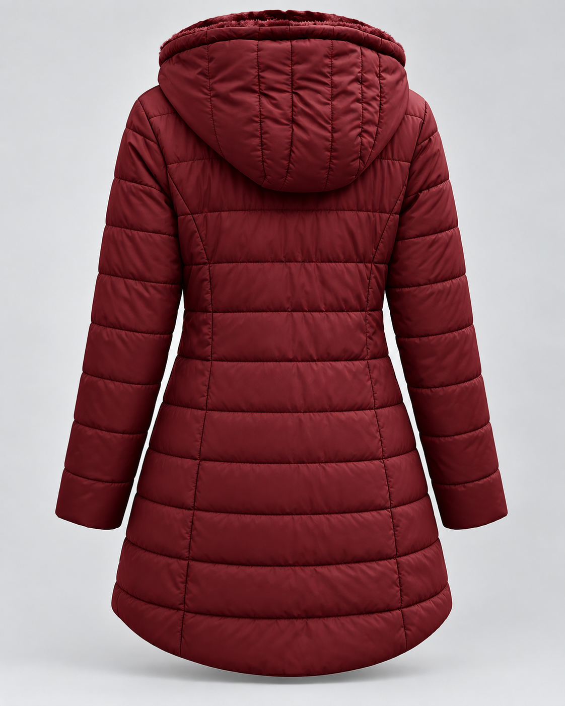 Women's Longline Quilted Coat - Faux Fur Hood