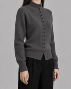 Women's Mock Neck Button Cardigan - Ribbed Knit