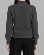 Women's Mock Neck Button Cardigan - Ribbed Knit