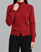 Women's Mock Neck Button Cardigan - Ribbed Knit