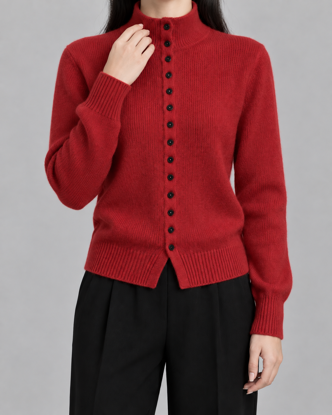 Women's Mock Neck Button Cardigan - Ribbed Knit