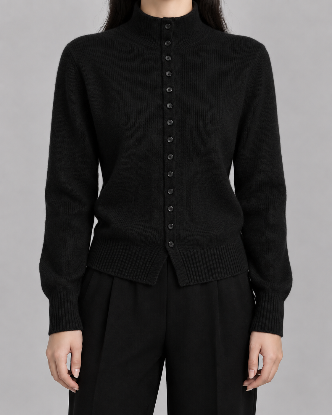 Women's Mock Neck Button Cardigan - Ribbed Knit
