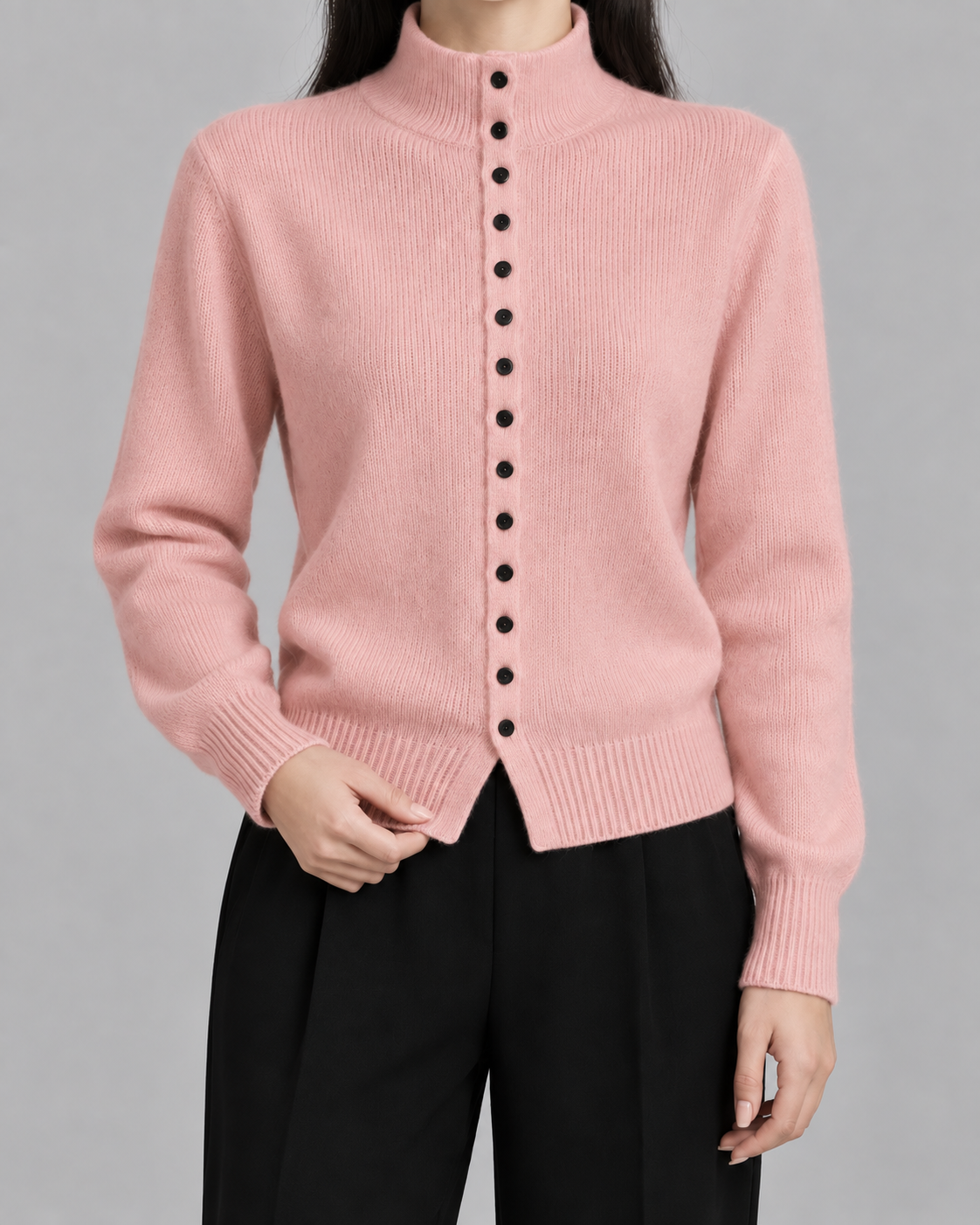 Women's Mock Neck Button Cardigan - Ribbed Knit