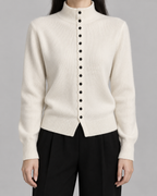 Women's Mock Neck Button Cardigan - Ribbed Knit