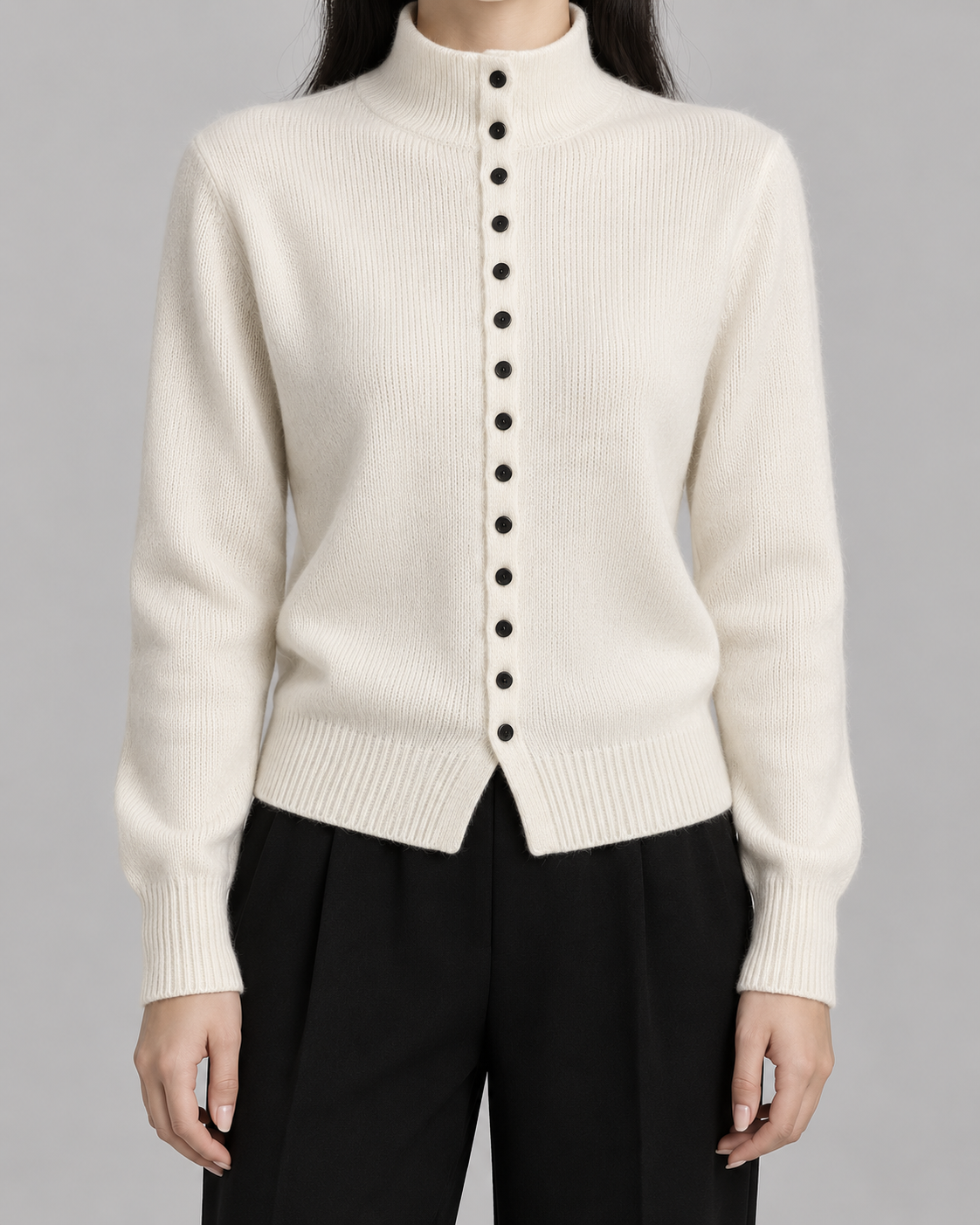 Women's Mock Neck Button Cardigan - Ribbed Knit