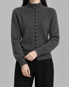 Women's Mock Neck Button Cardigan - Ribbed Knit