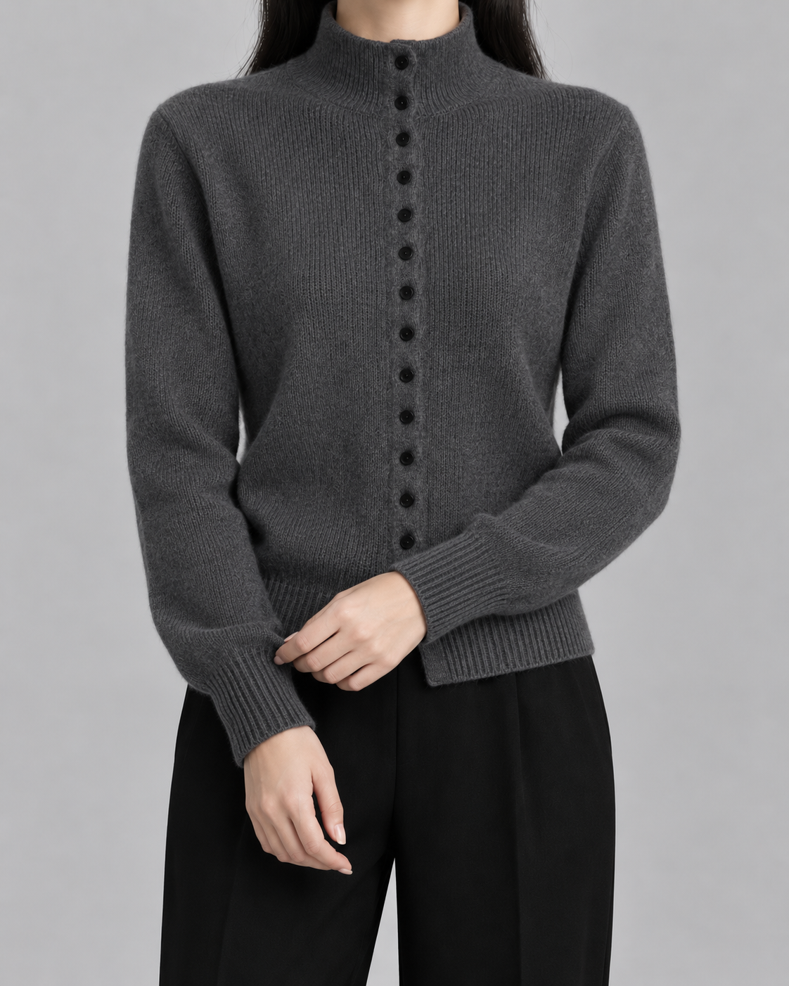 Women's Mock Neck Button Cardigan - Ribbed Knit