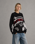 Women's Oversized Graphic Knit Sweater - Relaxed Fit