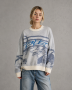 Women's Oversized Graphic Knit Sweater - Relaxed Fit