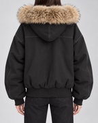 Women's Oversized Hooded Bomber Jacket with Fur Trim