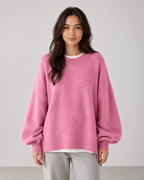 Women's Oversized Knit Sweater - Balloon Sleeve Crew Neck Relaxed Fit