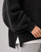 Women's Oversized Knit Sweater - Balloon Sleeve Crew Neck Relaxed Fit