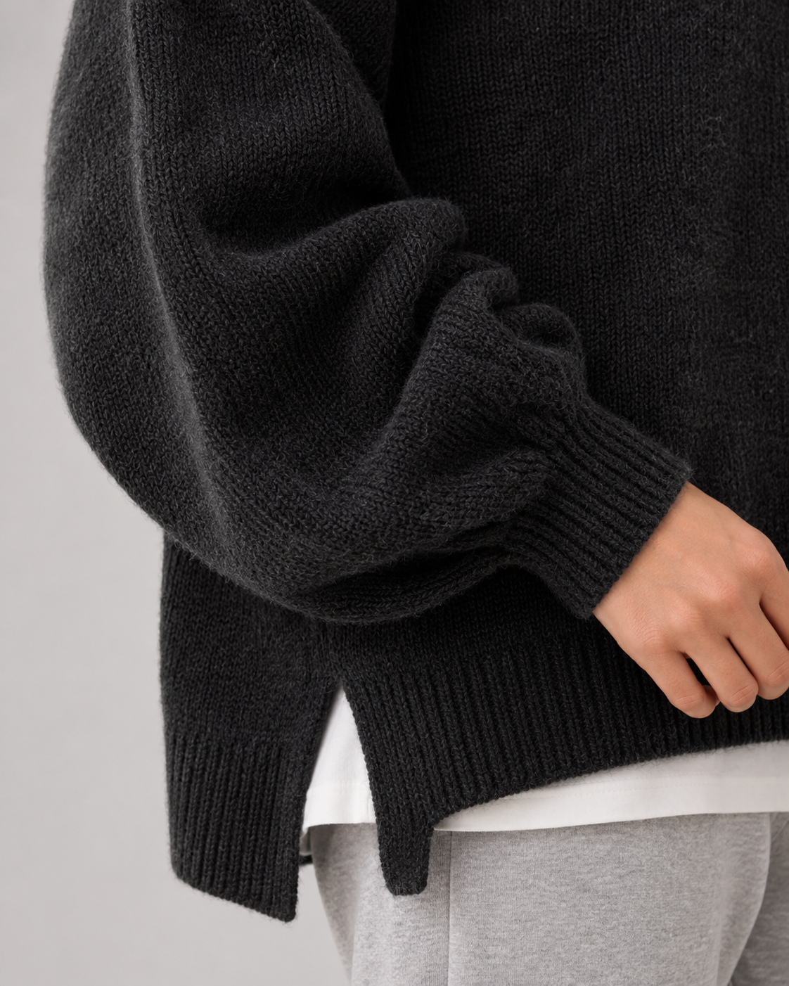 Women's Oversized Knit Sweater - Balloon Sleeve Crew Neck Relaxed Fit