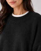 Women's Oversized Knit Sweater - Balloon Sleeve Crew Neck Relaxed Fit