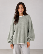 Women's Oversized Knit Sweater - Balloon Sleeve Crew Neck Relaxed Fit