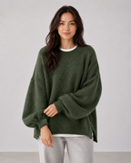 Women's Oversized Knit Sweater - Balloon Sleeve Crew Neck Relaxed Fit
