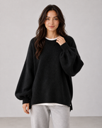 Women's Oversized Knit Sweater - Balloon Sleeve Crew Neck Relaxed Fit