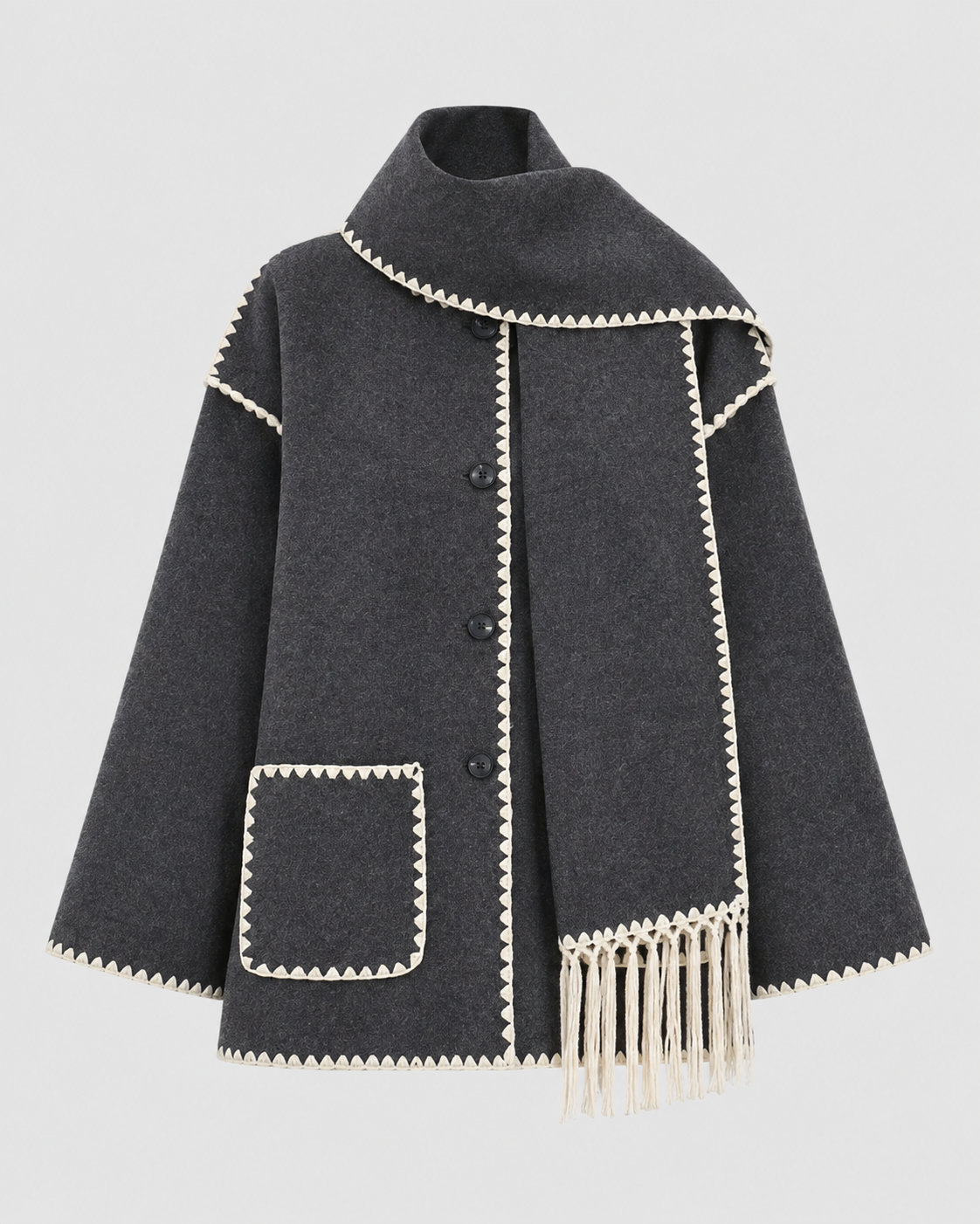 Women's Oversized Whipstitch Fringe Scarf Coat