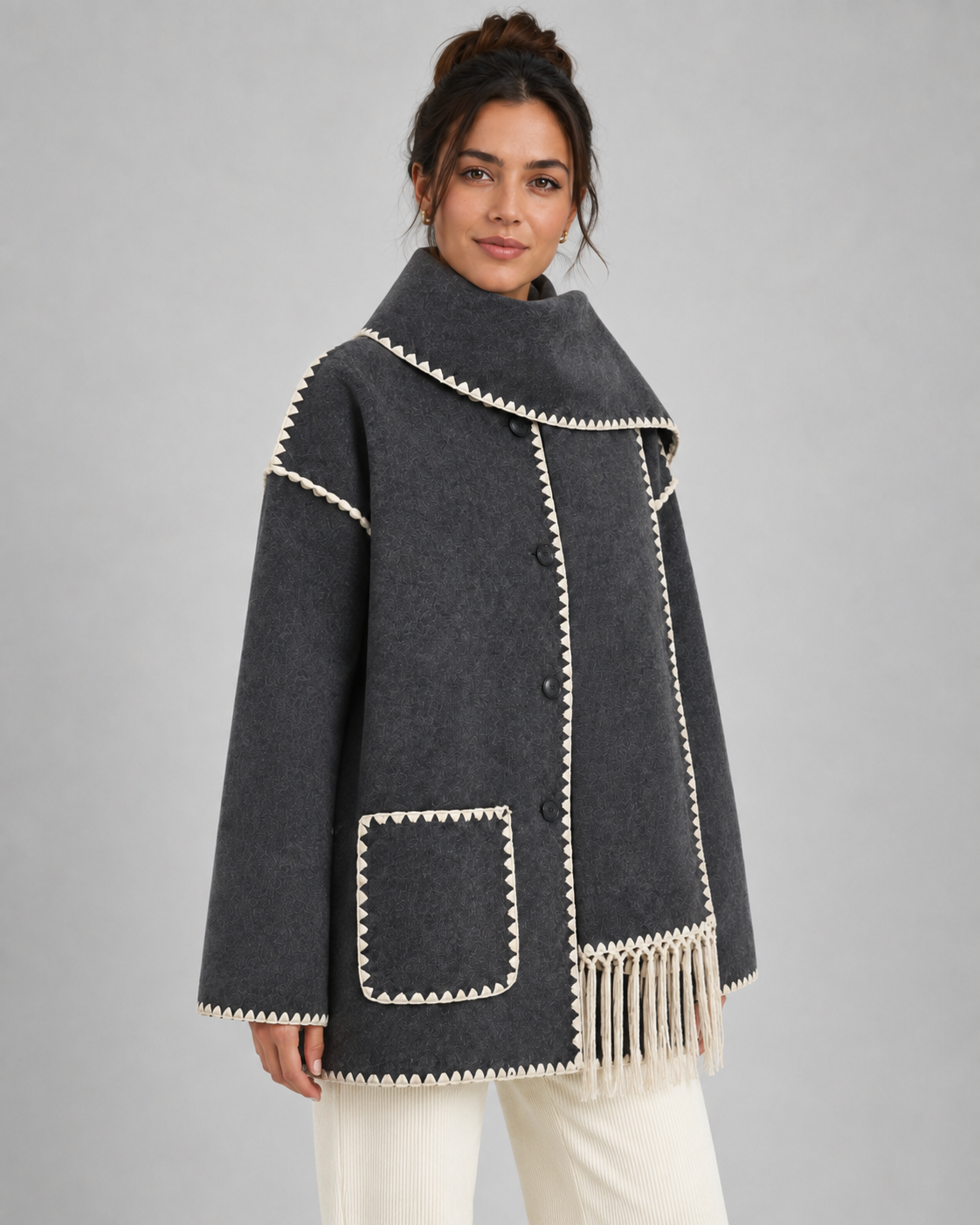 Women's Oversized Whipstitch Fringe Scarf Coat
