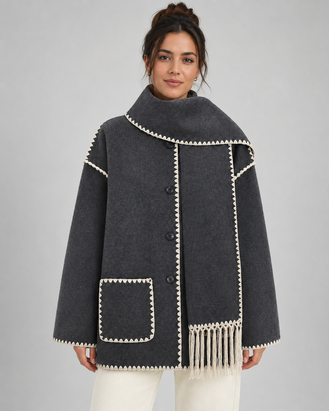 Women's Oversized Whipstitch Fringe Scarf Coat