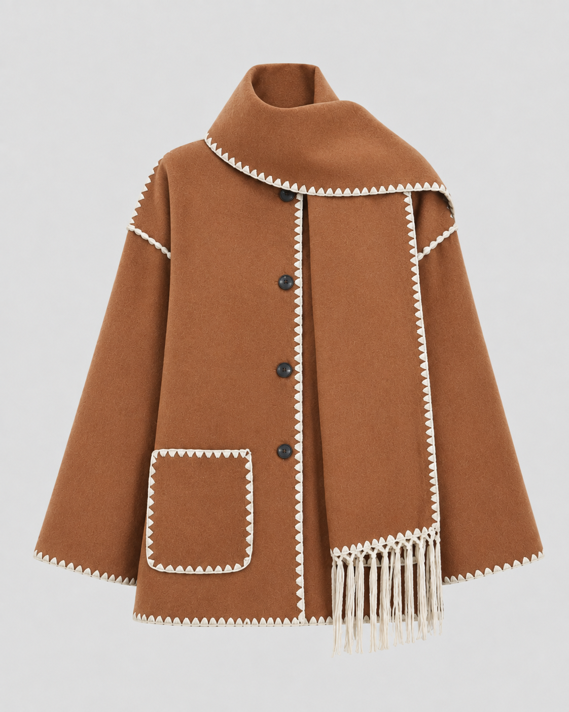 Women's Oversized Whipstitch Fringe Scarf Coat