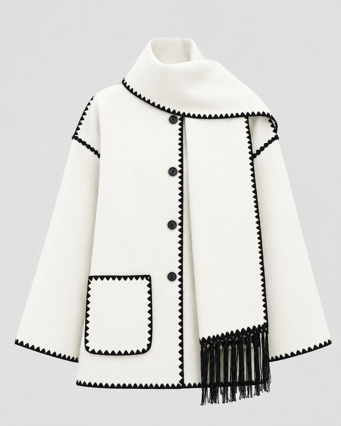 Women's Oversized Whipstitch Fringe Scarf Coat