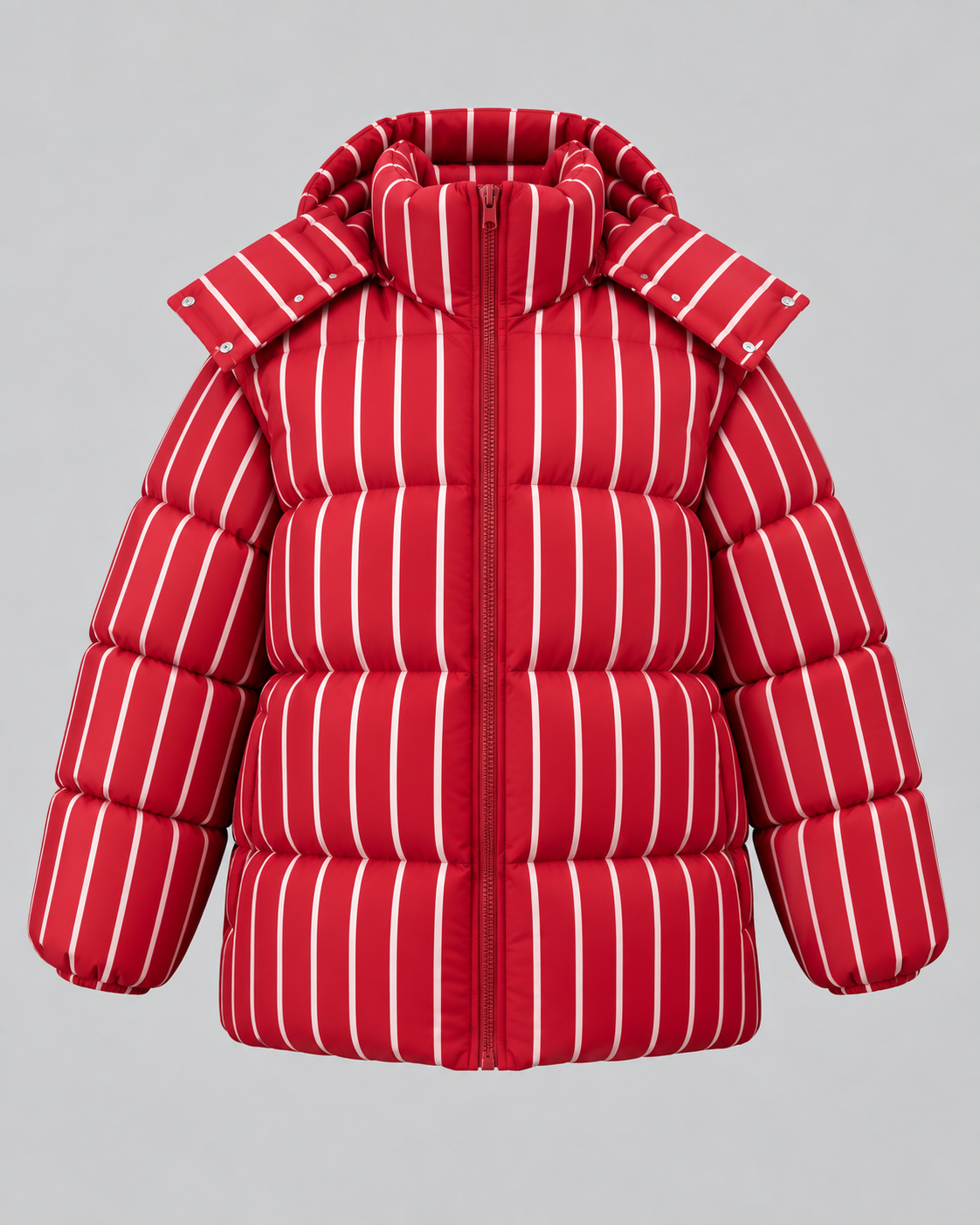 Women's Oversized Zip-Up Puffer Jacket - Striped