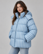 Women's Oversized Zip-Up Puffer Jacket - Striped