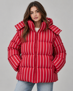 Women's Oversized Zip-Up Puffer Jacket - Striped