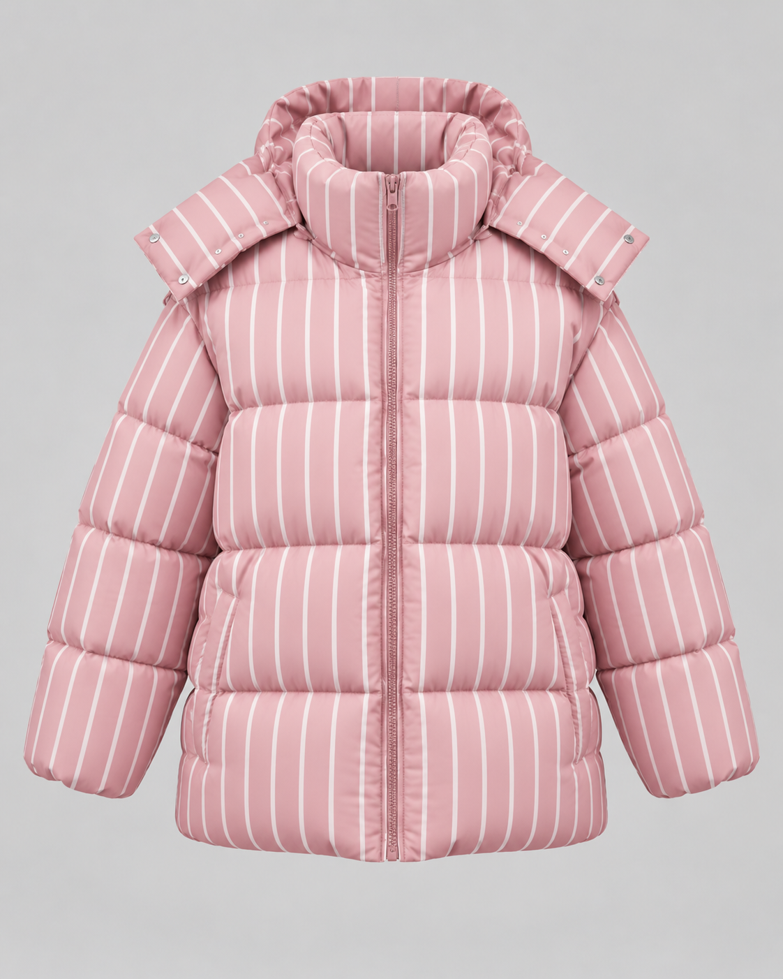 Women's Oversized Zip-Up Puffer Jacket - Striped