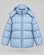 Women's Oversized Zip-Up Puffer Jacket - Striped