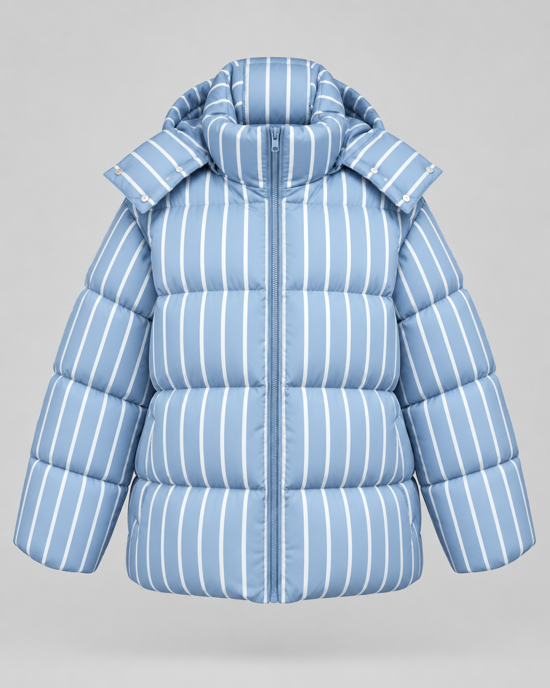 Women's Oversized Zip-Up Puffer Jacket - Striped